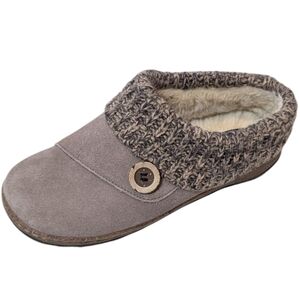Clarks, Megan, Leather Taupe Indoor/Outdoor Faux Fur Lined Slippers. Sz 6